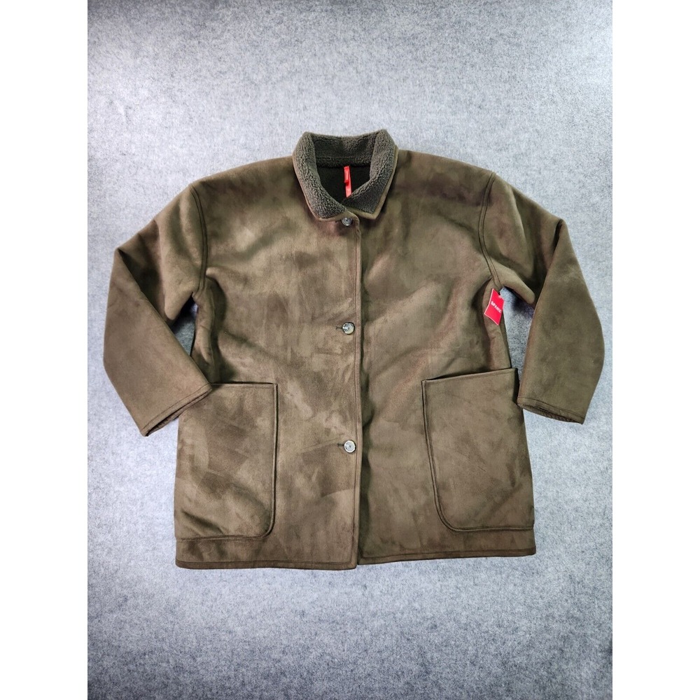 Spanx Jacket Womens 1X Utility Green Reversible Suede Fleece Button Up‎
